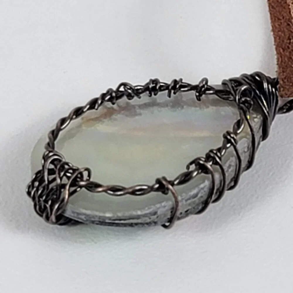 Mother Of Pearl Tree Of Life Pendant Cord Necklace 20 In Wire Wrapped Boho